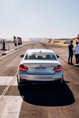 A BMW sports car on a racetrack.