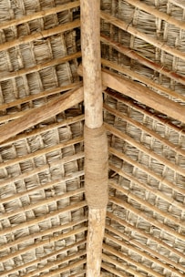 a close up of a roof made of straw