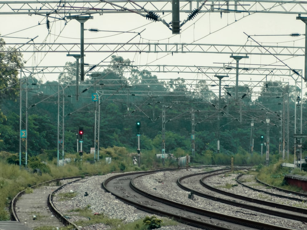 a train track with many train tracks running parallel to each other