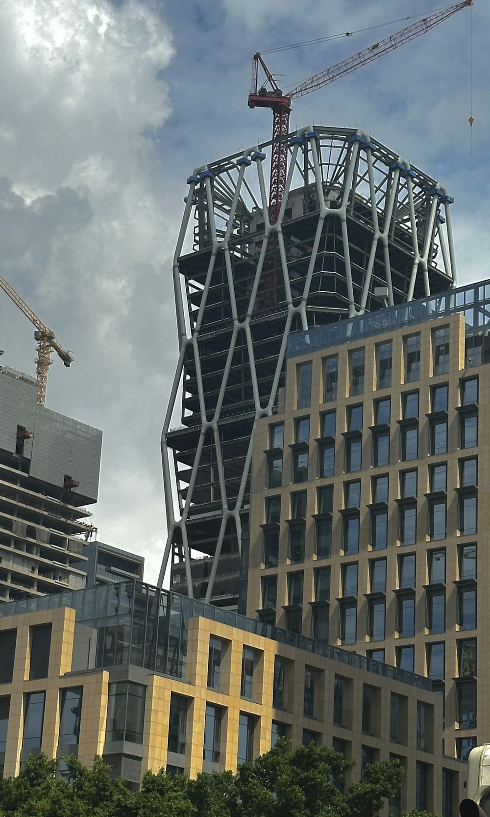 a large building with a crane on top of it