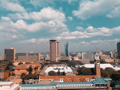 a view of a city with tall buildings
