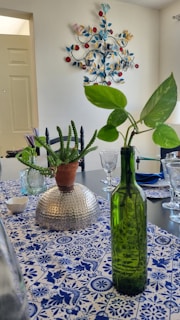 Stylish decorative accessories displayed on a dining table.