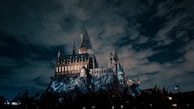 A dark castle looming under a stormy sky.