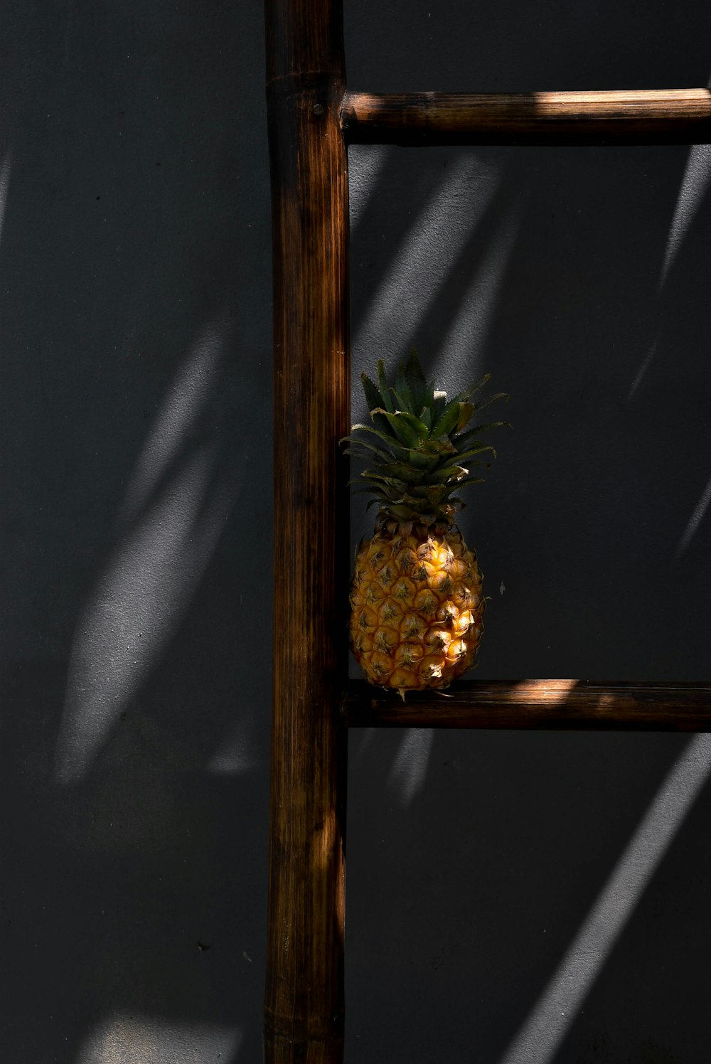 a pineapple sitting on top of a wooden shelf