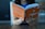 A person is reading a book with an orange cover titled 'automate your work'. The person's fingernails are painted various colors, and they are seated at a table with a wooden surface. The background appears to be blurred, possibly indicating an indoor setting.