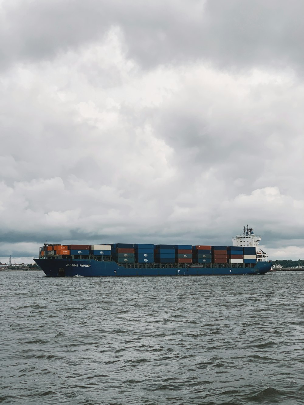 a large cargo ship in the middle of a body of water