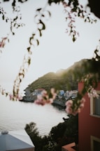 Cozy seaside cottage with soft evening light and blooming flowers.