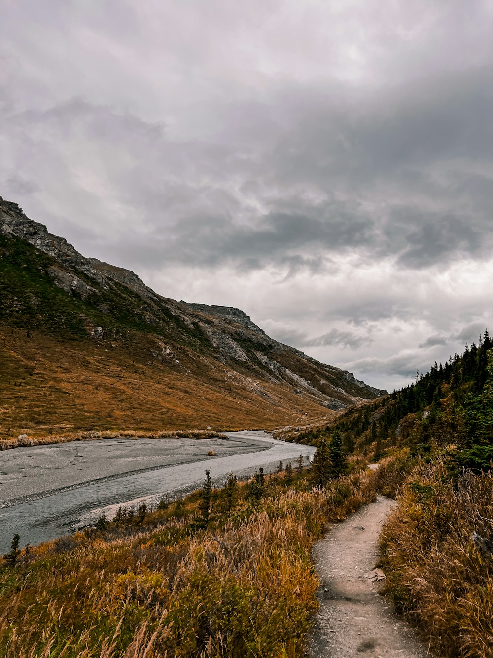 a path leading to a lake in the mountains