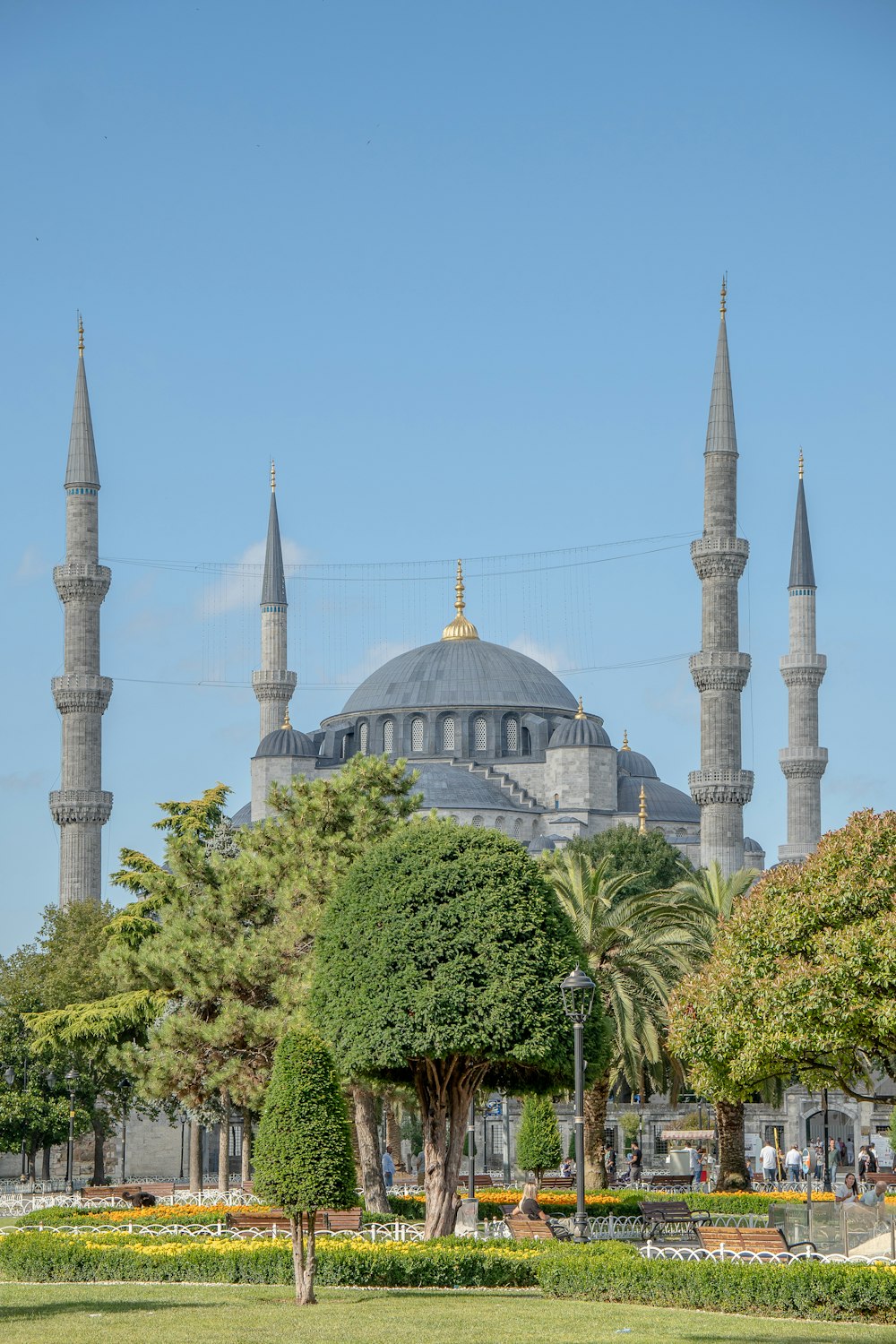 a view of a large building with many spires