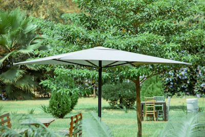 A stylish patio umbrella providing shade.