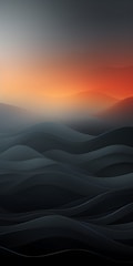 An abstract visual of sound waves floating over a tranquil sea at sunset