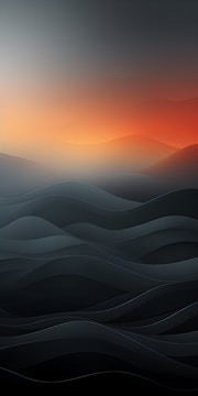 An abstract visual of sound waves floating over a tranquil sea at sunset