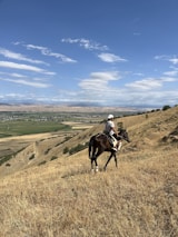 A rider on horseback overlooking a sprawling luxury property nestled in the foothills.