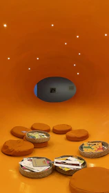 A warm, inviting therapy room with soft brown and orange tones and comfortable seating.