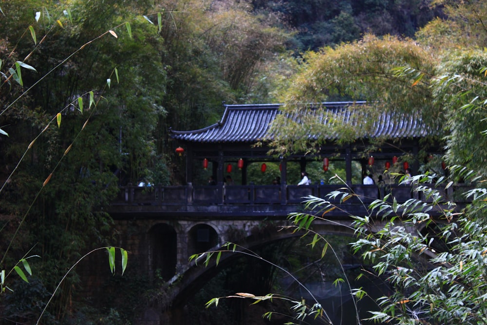 a bridge over a river surrounded by trees