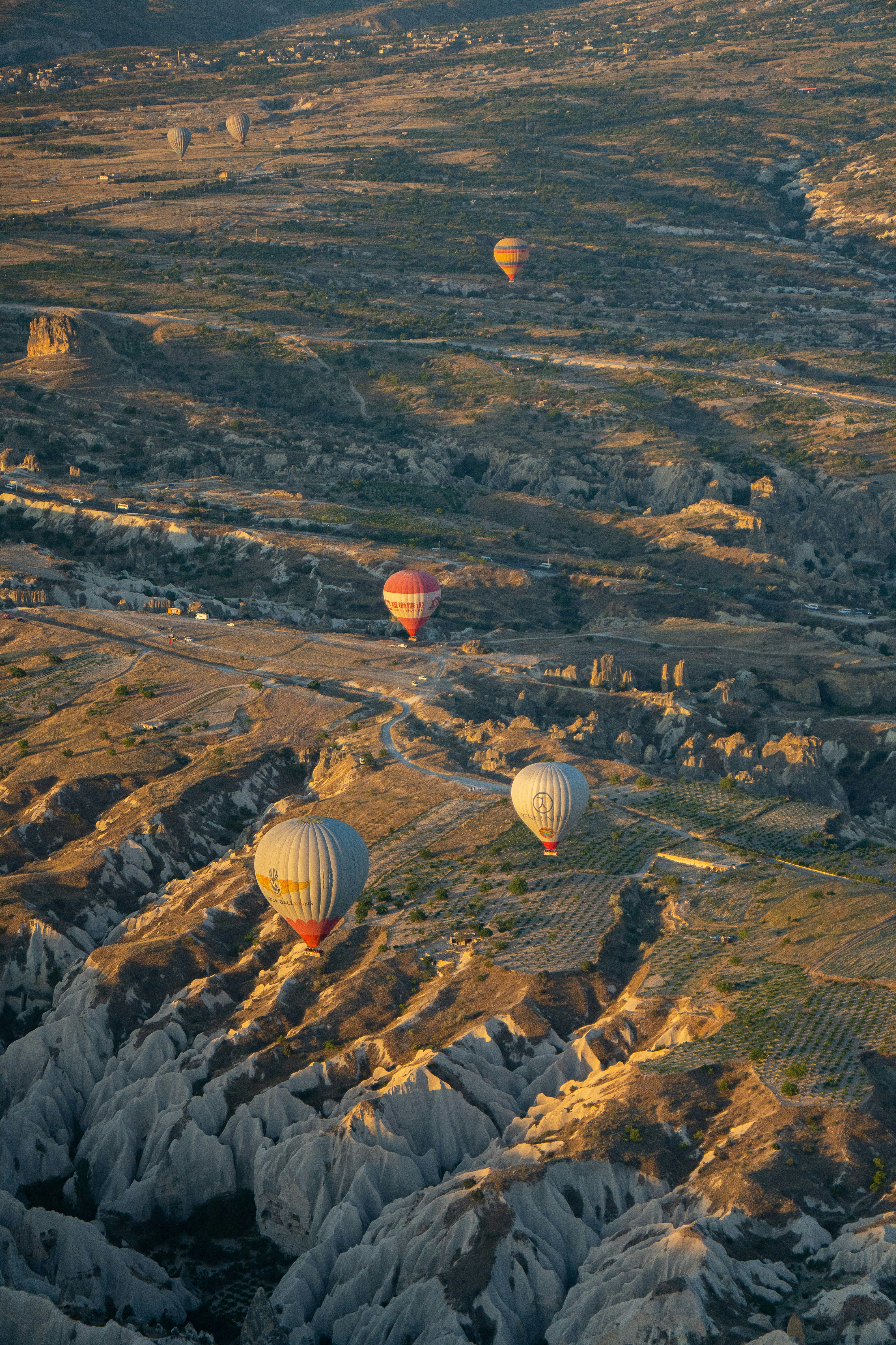 A group of hot air balloons flying over a valley photo – Free Airplane ...