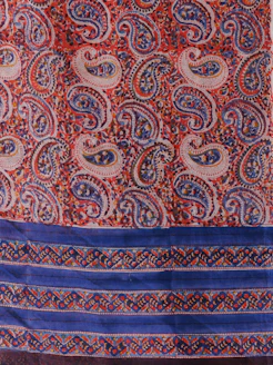 a red and blue paisley print scarf