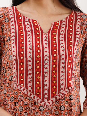 A close-up of detailed, colorful fabric patterns inspired by traditional art.
