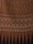 The image displays a fabric or textile with intricate patterns. The upper portion features repetitive floral motifs in red on a beige background. Below it, there is a segment with zigzag patterns in shades of brown. This is followed by a section with symmetrical, ornamental designs in beige and dark brown. The bottom-most part showcases vertical elements, resembling leaves or feathers, in red and black.