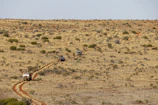 Aerial view of Terraforza fleet vehicles moving through rugged terrain.