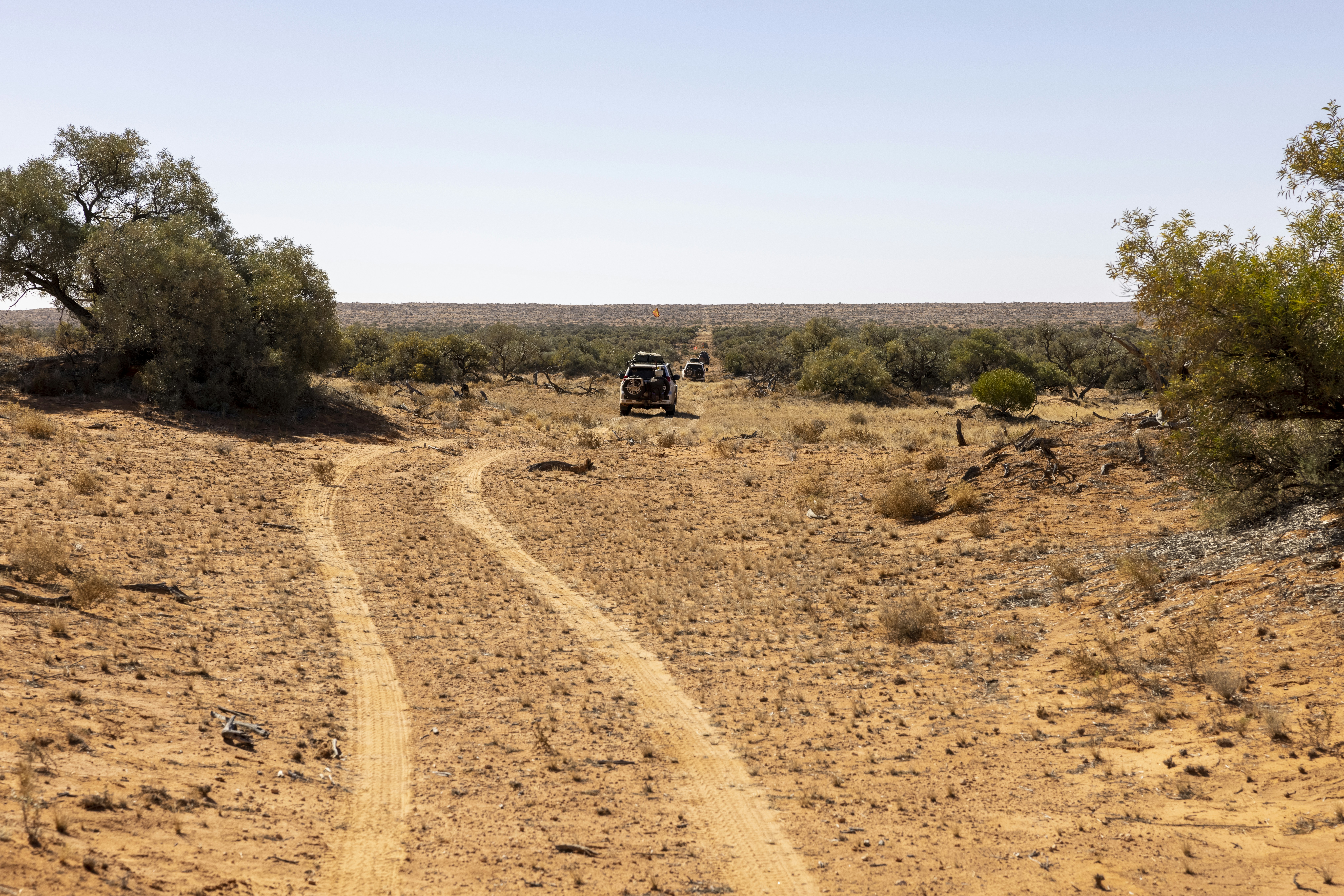 a jeep driving down a dirt road in the desert, 
