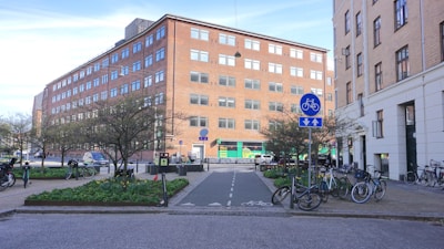 City street with modern public transportation and bike lanes.