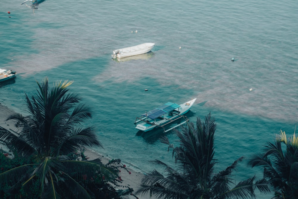 a group of boats floating on top of a body of water