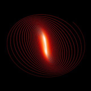 a black background with a red spiral in the center