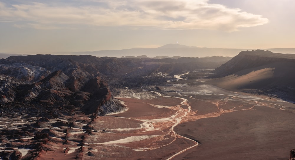 a view of a mountain range with a river running through it