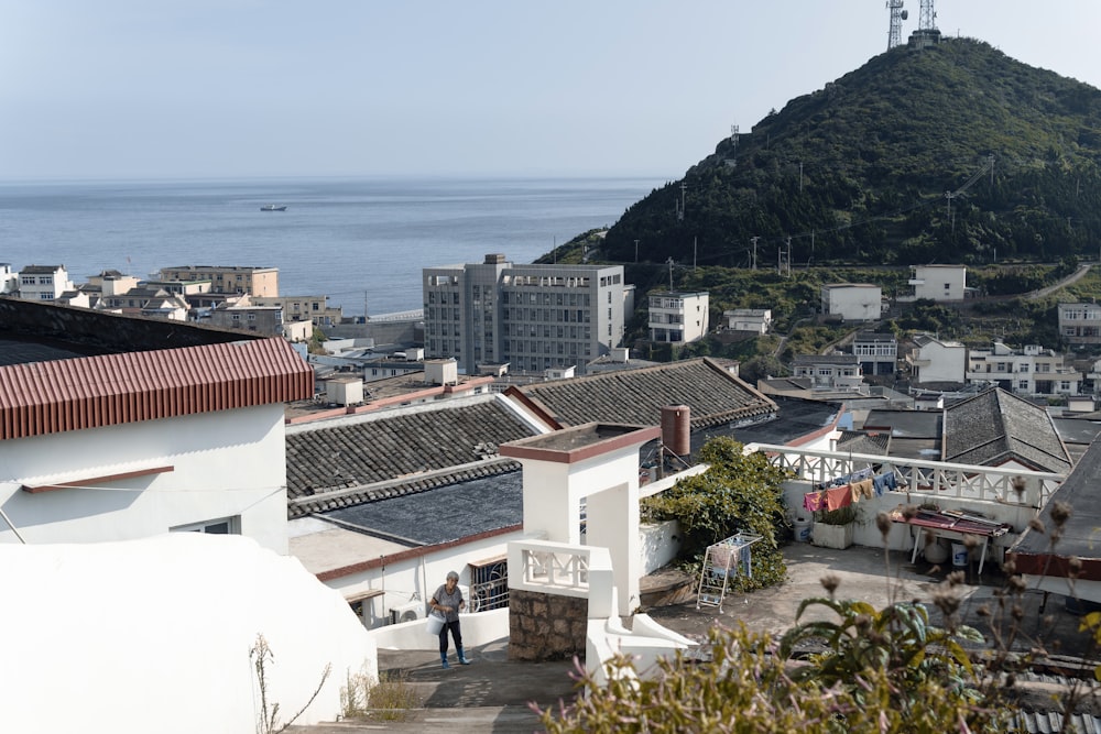 a view of a city with a mountain in the background