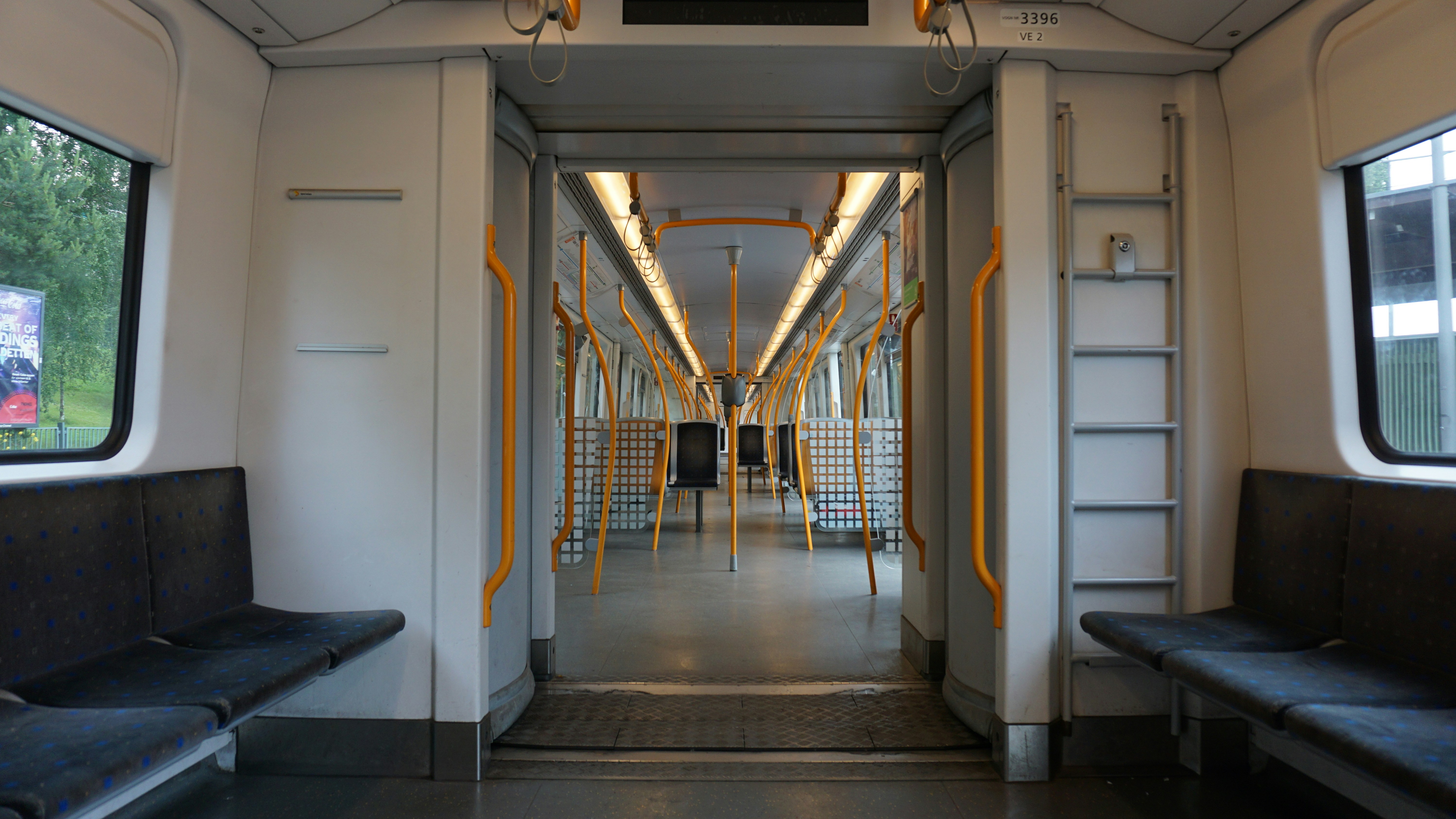 Interior of Arlanda Express train showing accessible seating and services