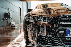 a car is covered in a lot of water