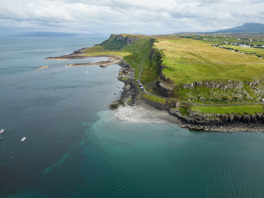 an aerial view of a small island in the middle of the ocean