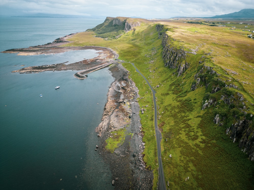 an aerial view of a large body of water