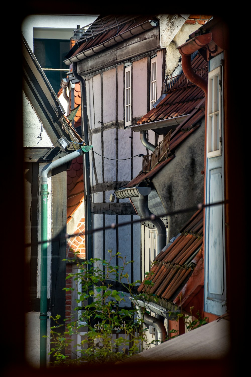 a view of a building through a window