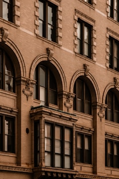 Close-up of architectural details on a restored old building facade.