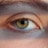 A detailed close-up of a human eye with hazel coloring, surrounded by eyelashes and natural skin texture. The lighting highlights the eye's intricate patterns and the small hairs of the eyebrows.
