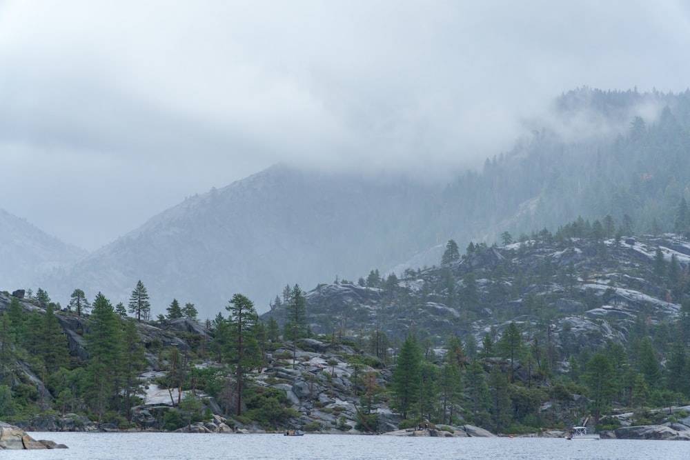 a lake with a mountain in the background