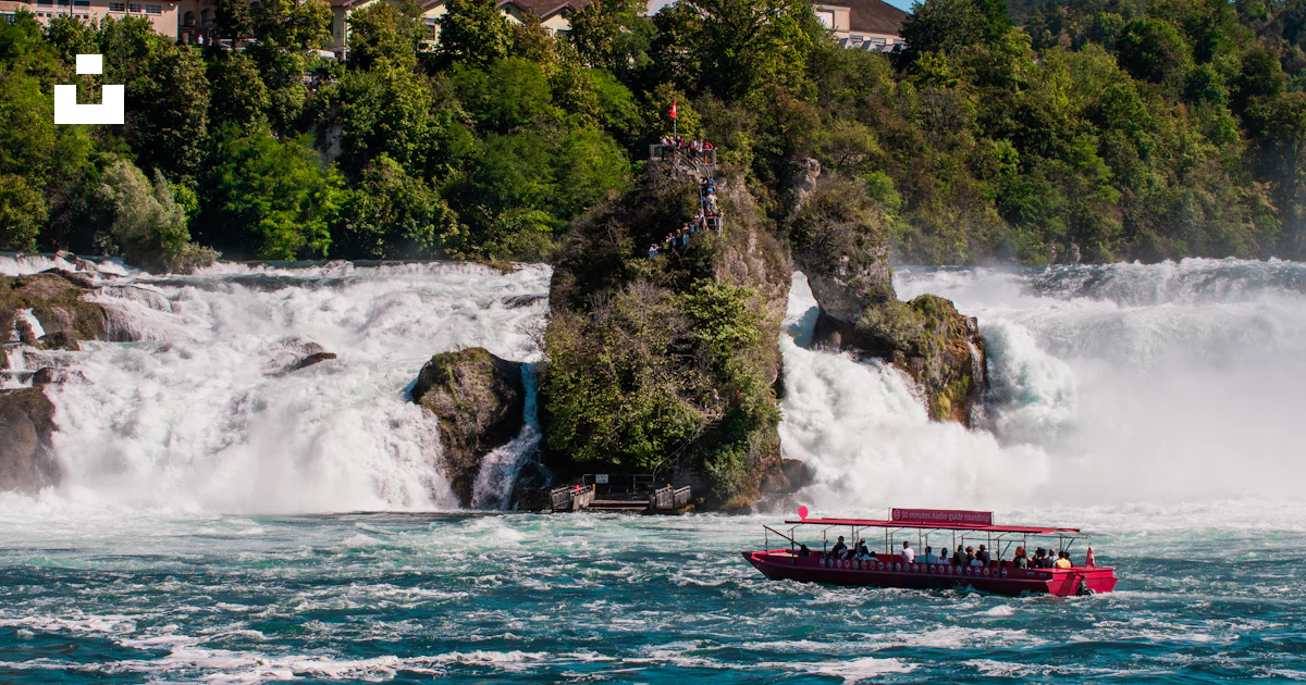 A Boat Is In The Water Near A Waterfall Photo Free Rheinfall Image On A Boat Is In The Water Near A Waterfall Photo Free Rheinfall Image On