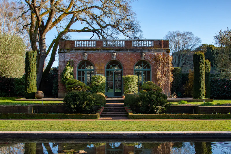 Historic estate with formal gardens and reflecting pond