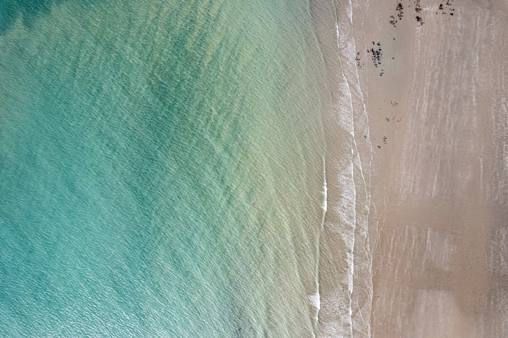 an aerial view of a beach and ocean