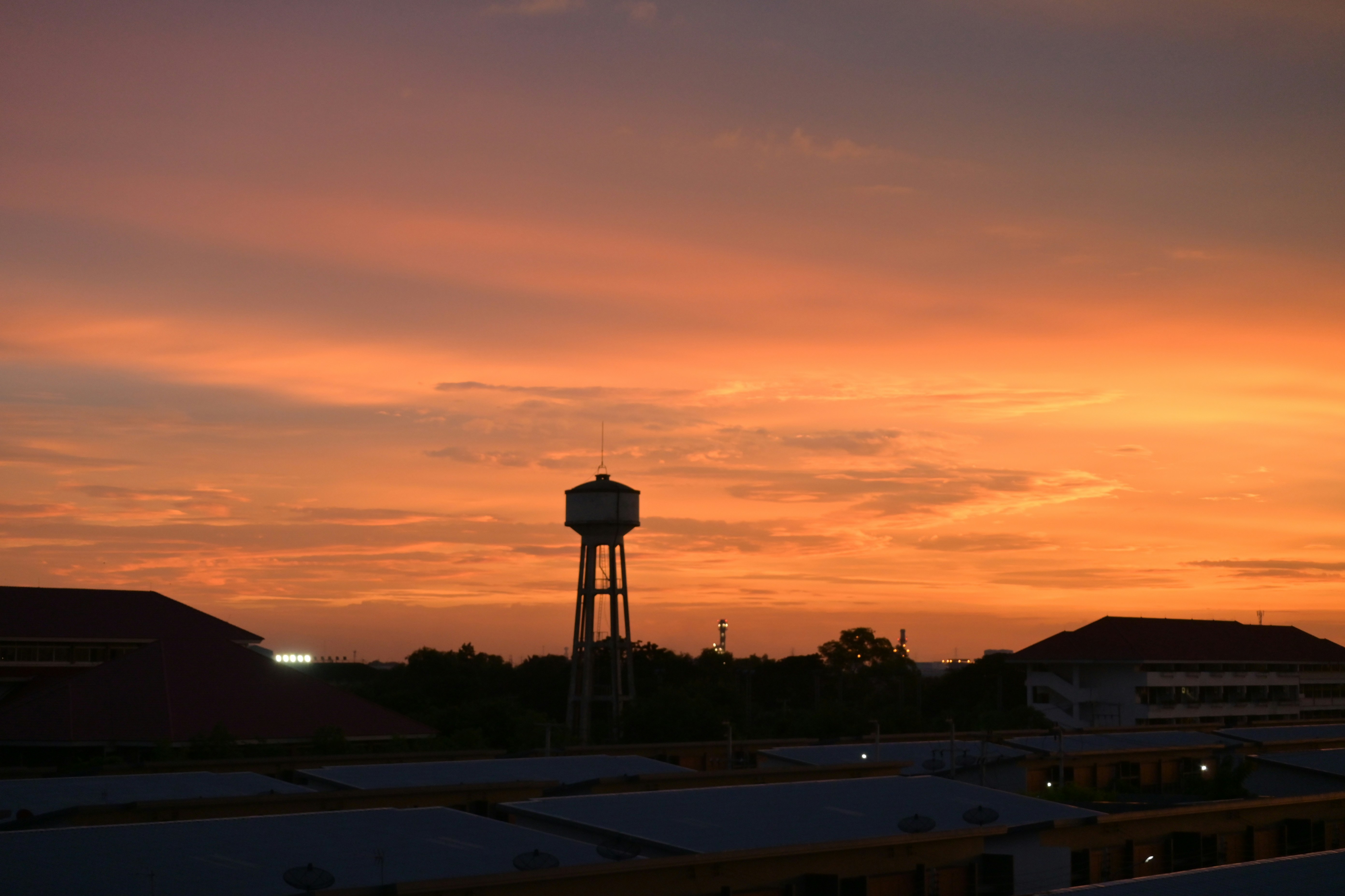 Skyline of Irving, Texas, with sunset in the background