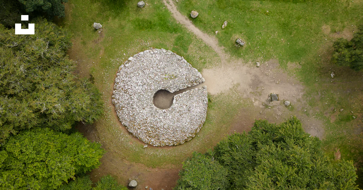 An aerial view of a large rock in the middle of a forest photo – Free ...