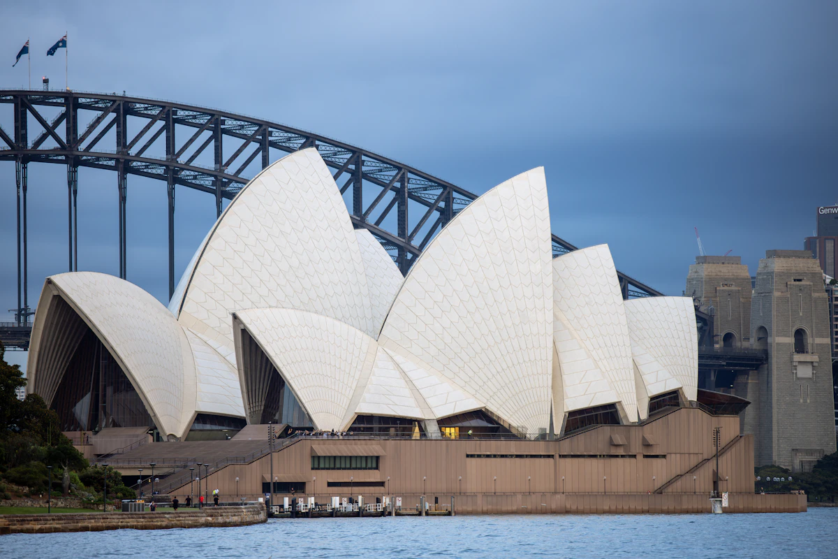 Sydney Opera House and Harbour Bridge from a north-harbour vantage