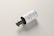 A sleek black pump bottle with a white label lies on a light-colored surface. The label features minimalist text and design elements, giving a modern and clean aesthetic.