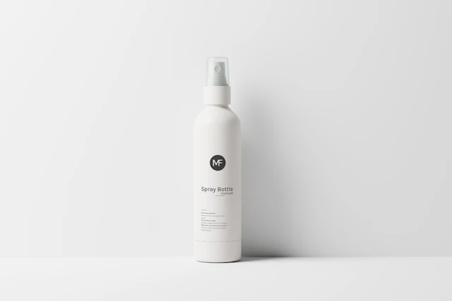 A white body-lotion bottle on a white surface.