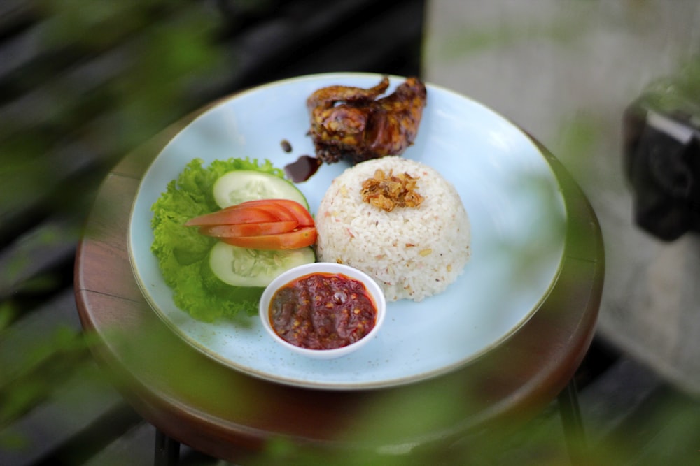 a plate of food that is on a table