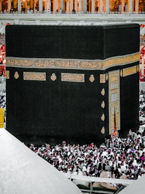 A serene view of the Kaaba surrounded by pilgrims during Umrah.