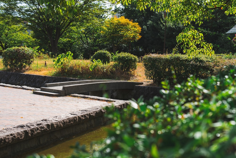 a park bench sitting next to a body of water