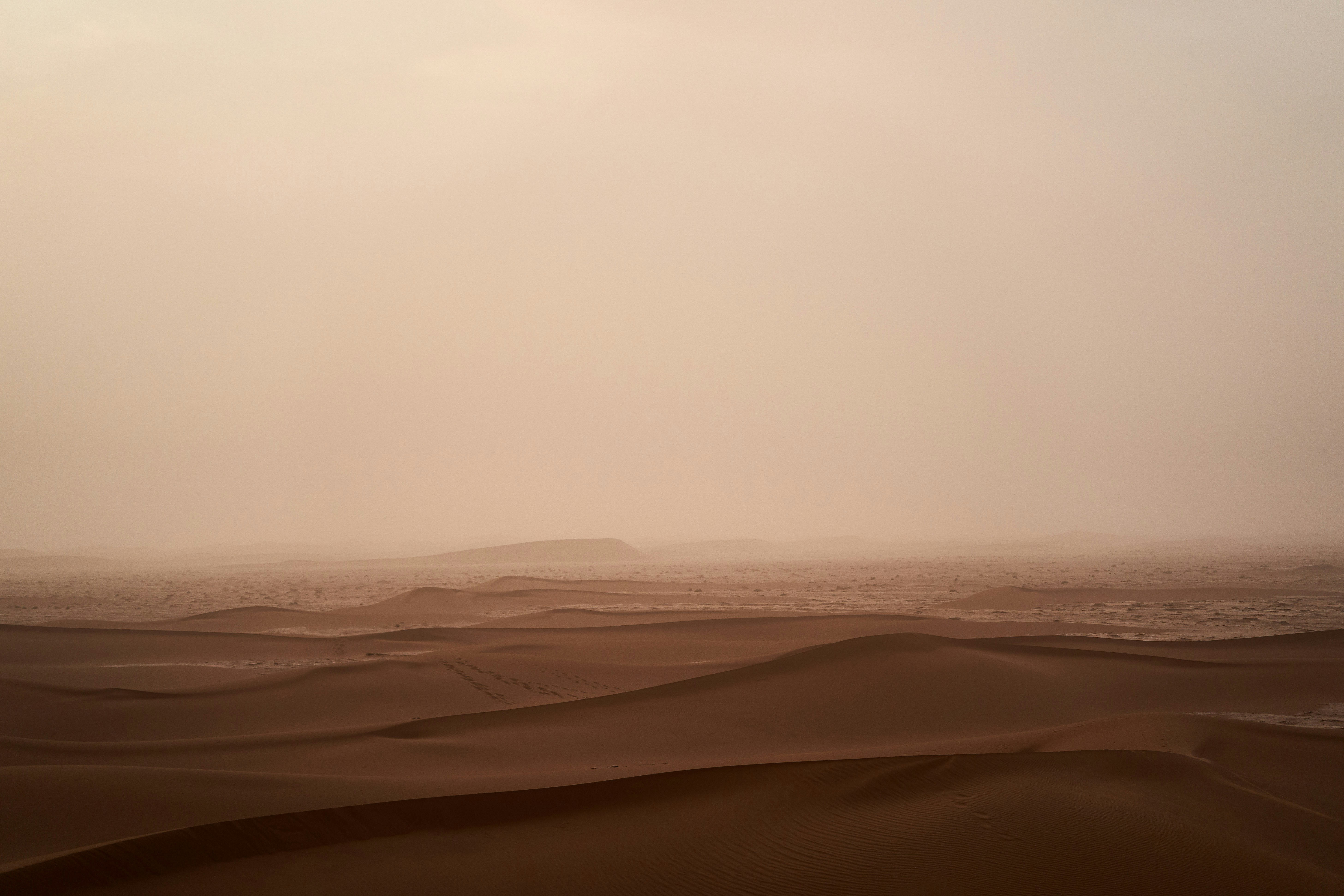 туманный день в пустыне с песчаными дюнами
